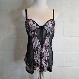 Vintage Coquette Vampire Glam Mobwife McBling Pink & Black Sexy Lace Bustier